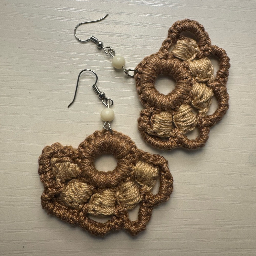 Handcrafted Brown Crochet Earrings